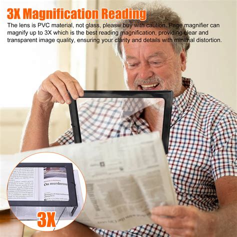 a4 full page large magnifier 3x magnifying glass book reading aid lens w 4 leds ebay