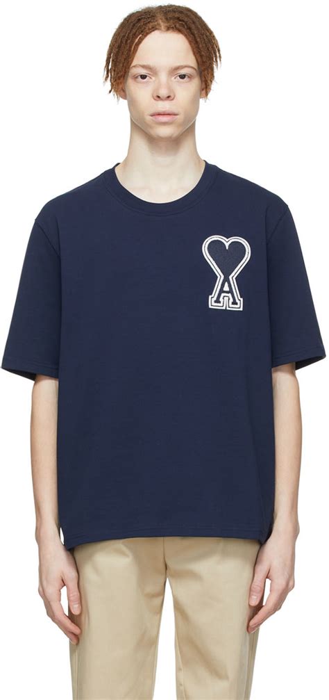 Ami Alexandre Mattiussi Ssense Exclusive Navy Ami De Cœur T Shirt Ami