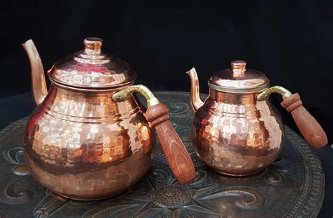 Handmade Turkish Copper Teapot Settraditional Turkish Black Etsy