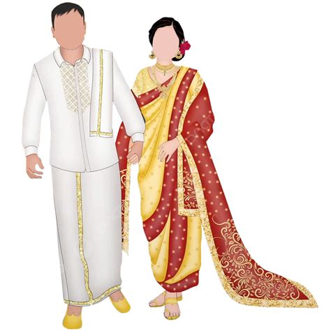 Indian Wedding Couple Standing Wearing Silk Saree And Veshti Free