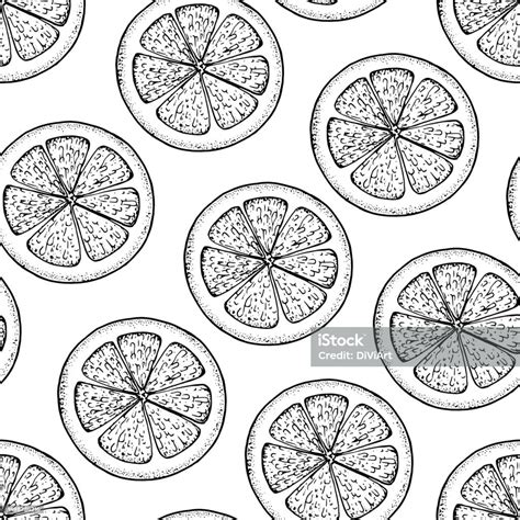 Orange Fruit Slice Background Sketch Style Design Seamless Pattern