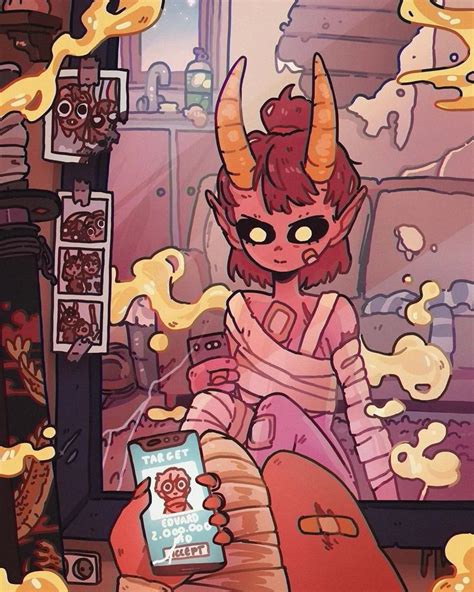 An Illustration Of A Demon Holding A Cell Phone And Sitting In Front Of