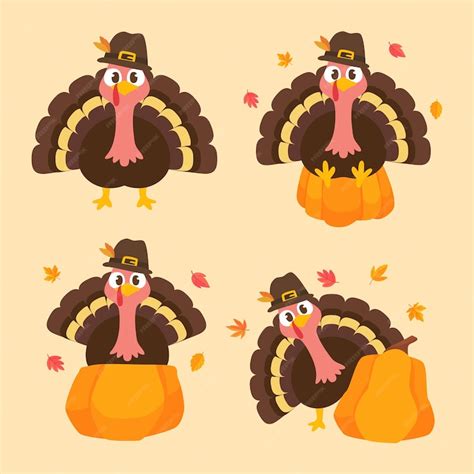 Premium Vector Happy Thanksgiving Cartoon Turkey Cute And Pumpkin In