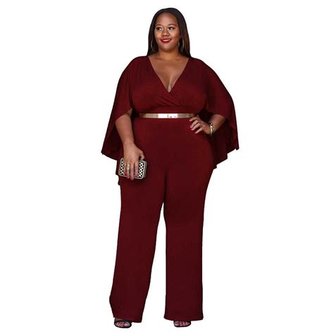Pleated Cape V Neck Jumpsuit Red Wine Xl In 2021 Plus Size