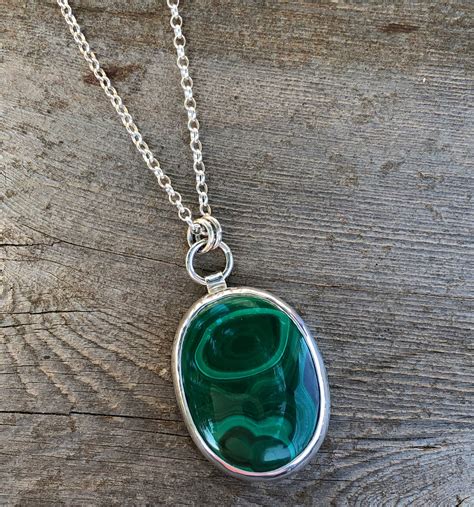 Malachite Necklace In Sterling Silver With Long Etsy