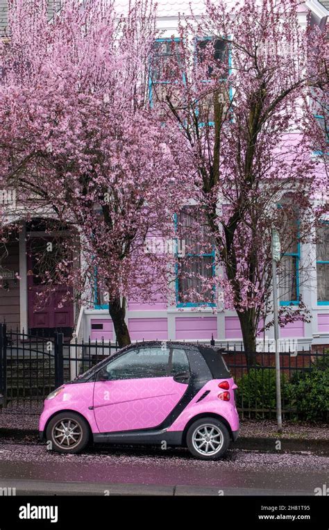 Pink Smart Car Matches Pink Home Stock Photo Alamy