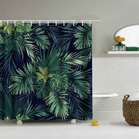 Urijk 1pc Green Tropical Plants Shower Curtains For Bathroom Waterproof