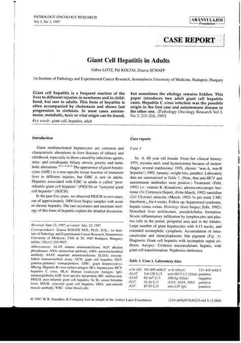 Pdf Giant Cell Hepatitis In Adults