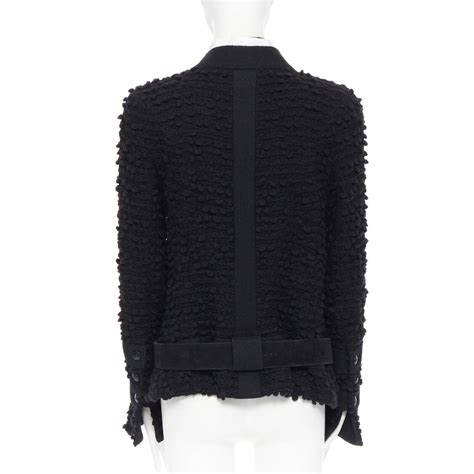 Runway Chanel 09a Black Boucle Tweed Wrap Collar Jade Leather Belt