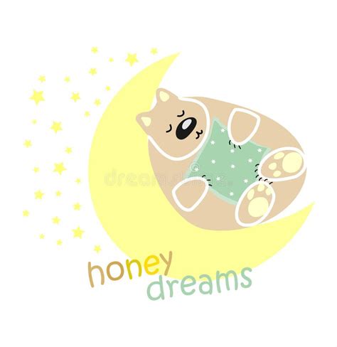 Cute Teddy Bear Sleeps On The Moon Stock Vector Illustration Of Logo