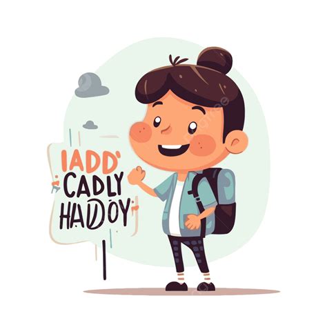 祝你有美好的一天 向量 貼紙剪貼畫卡通年輕人背著背包舉著“adacadyhadyo”這個詞的牌子 貼紙 剪貼畫向量圖案素材免費下載