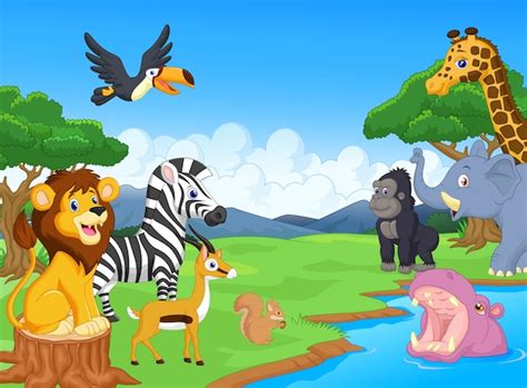 Dibujos Animados De Animales Salvajes En La Jungla Descargar Vectores