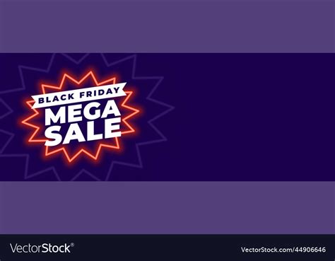 Black Friday Mega Sale Banner With Glowing Neon Vector Image