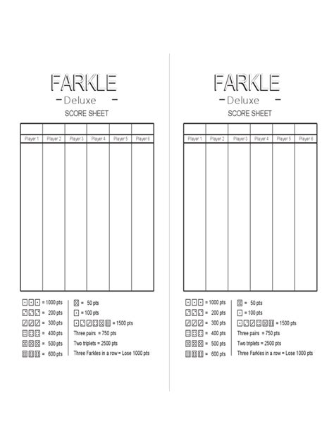 Farkle Score Sheet 2 Free Templates In Pdf Word Excel