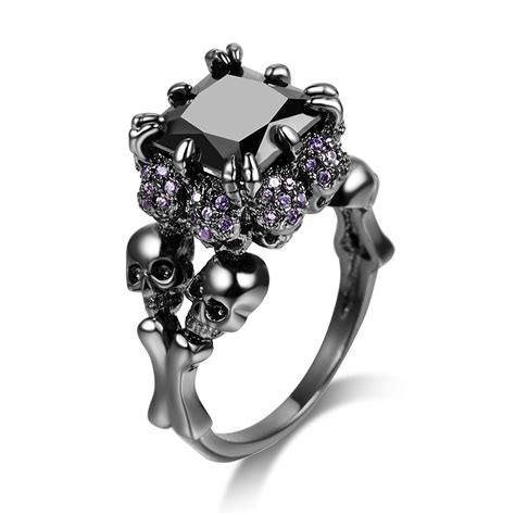 Obsede Black Skull Ring Cubic Zirconia Rings For Women Claw Gothic