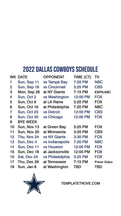 2022 2023 Dallas Cowboys Lock Screen Schedule For Iphone 6 7 8 Plus
