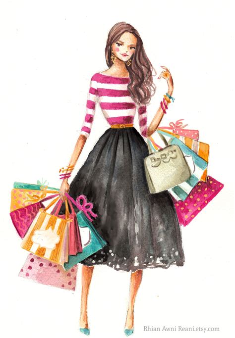 Fashion illustration girl shopping by Rhian Awni on Etsy | Fashion illustration, Custom fashion ...