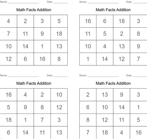 Math Facts Addition Bingo Cards Wordmint