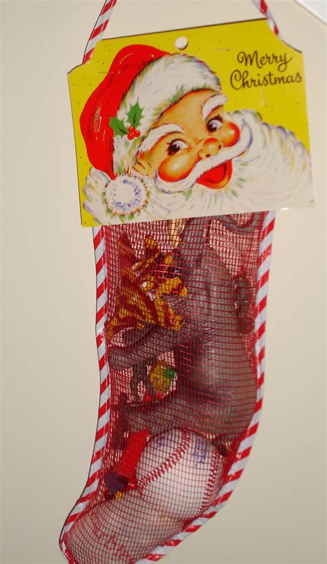 Christmas Stocking Filled Vintage Red Mesh Old Fashioned Etsy