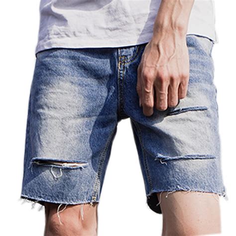 Buy 2018 Summer New Casual Denim Shorts Men Jeans 100 Pure Cotton Hole Ripped