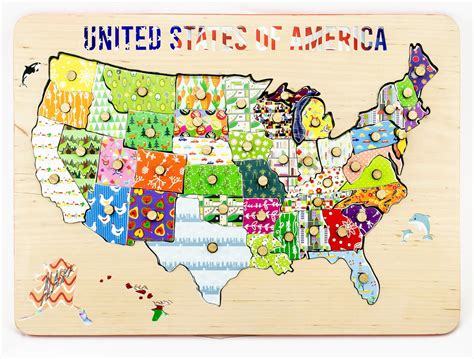 Map Of The Us Usa Puzzle Educational Game Wood Toy T Etsy
