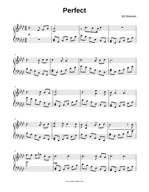 Ed Sheeran Perfect Sheet Music For Piano Solo Easy