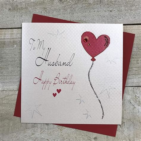 WHITE COTTON CARDS Heart Balloon To My Husband Happy Handmade Birthday Card White WB