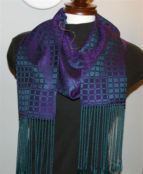 Hand Made Handwoven Purple And Teal Tencel Scarf Etsy Weaving