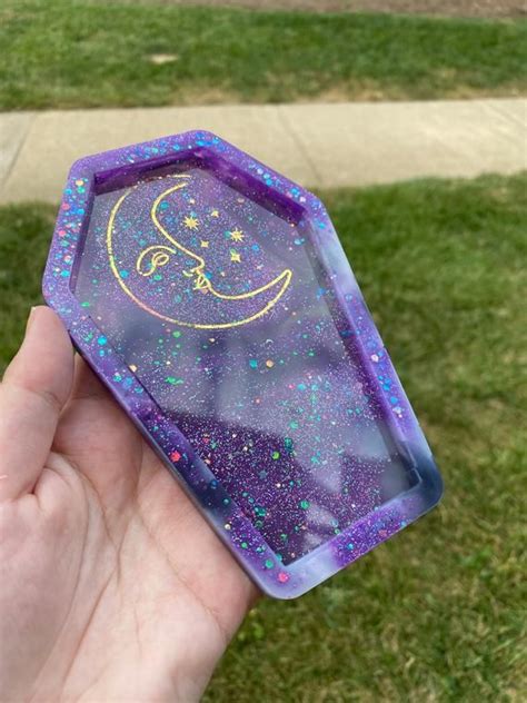 Purple Galaxy Moon Coffin Trinket Tray Or Jewelry Dish Catch Etsy