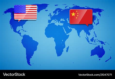 Usa And China At The Blue World Map Background Vector Image