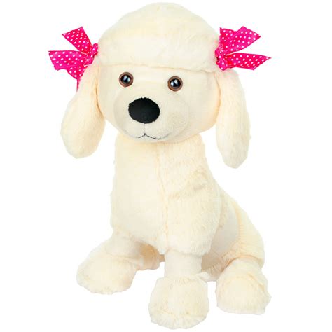 Table World Plush Poodle Dog With Pink Ribbons Stuffed Animal Toy 14