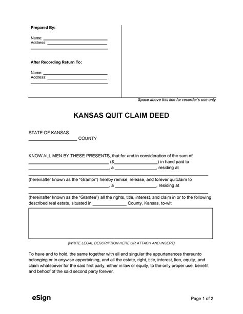 Free Kansas Quit Claim Deed Form Pdf Word