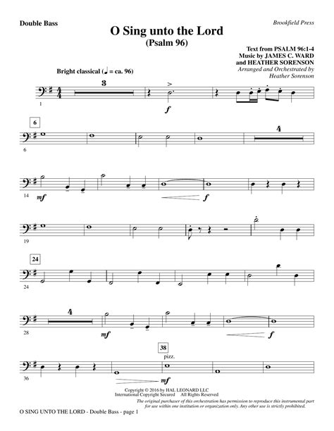 Heather Sorenson O Sing Unto The Lord Double Bass Sheet Music Pdf