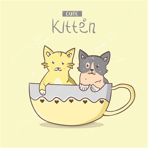 Gambar Ilustrasi Pasangan Kucing Lucu Menggambar Di Mug Imut Kucing