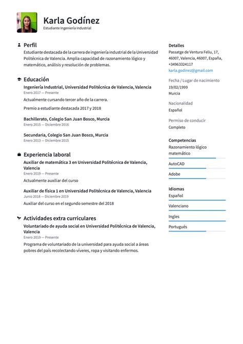 Ejemplo Curriculum Vitae De Un Estudiante Universitario Sin Experiencia Pdf