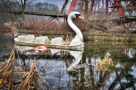 Empty Swan In Abandoned Amusement Park In Berlin Abandoned Theme
