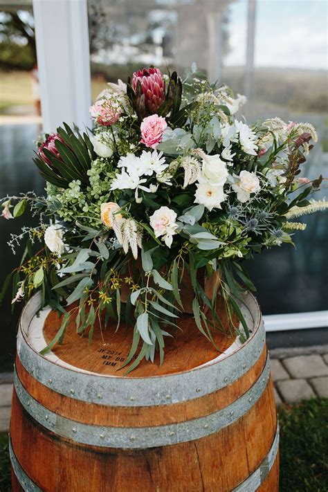 Rustic Wedding Ceremony Flowers On A Wine Barrel Jessica Turich