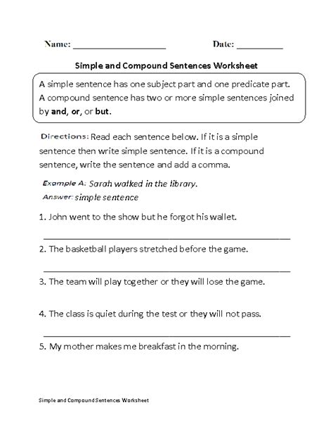 Compound Sentences Worksheets Simple And Compound Sentences Worksheet Complex Sentences