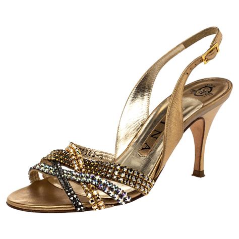 Gina Brown Leather Crystal Embellished Flat Slides Size 39 For Sale At 1stdibs