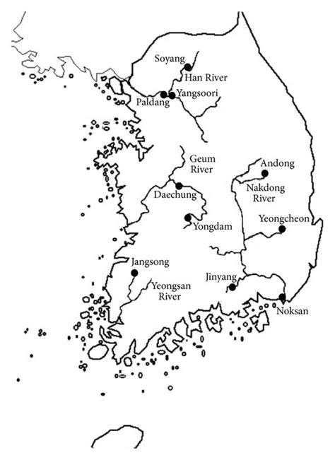 Map Showing The Location Of Four Major Rivers In South Korea