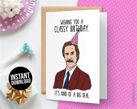 Ron Burgundy Birthday Card Happy Birthday Card Will Ferrell Etsy