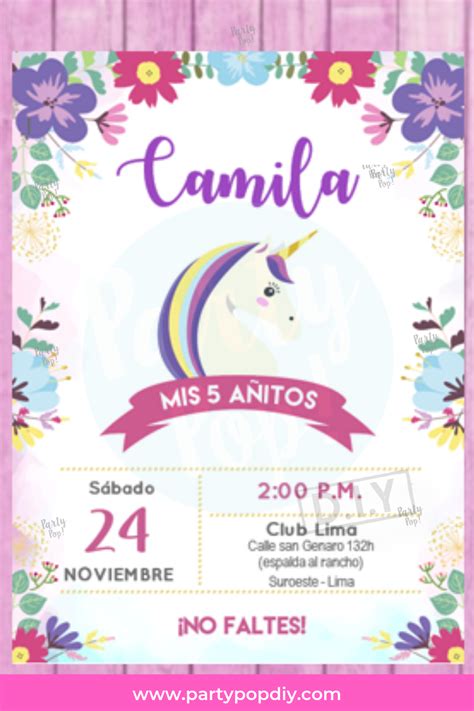 invitación de unicornio editable para descargar #unicornio #imprimible