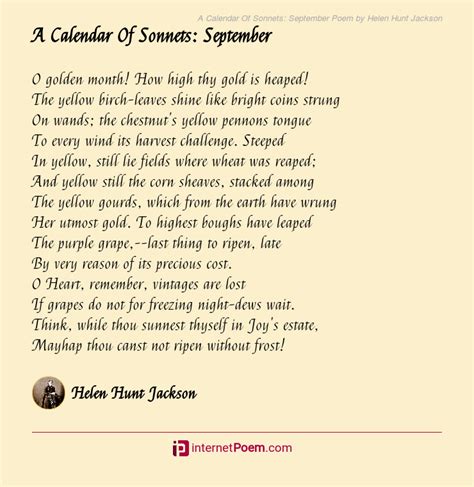 A Calendar Of Sonnets September Poem By Helen Hunt Jackson