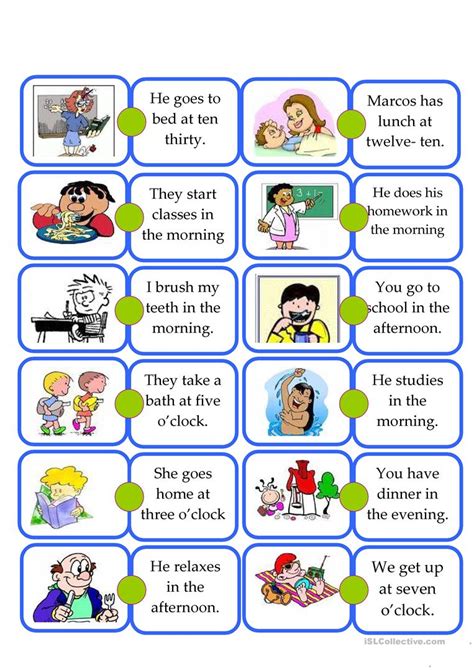 Domino Daily Routine Kids English Esl Worksheets For Distance