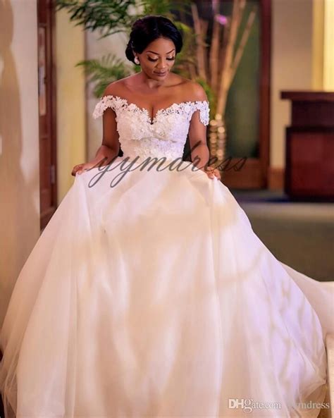 South African Ball Gown Wedding Dresses Off The Shoulder Lace Appliques