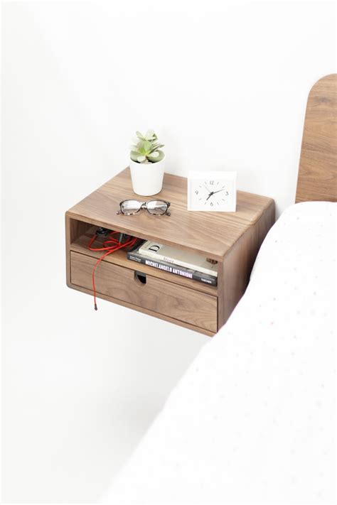 Floating Nightstand Bedside Table 1 Drawer 1 Shelf Straight Forehead