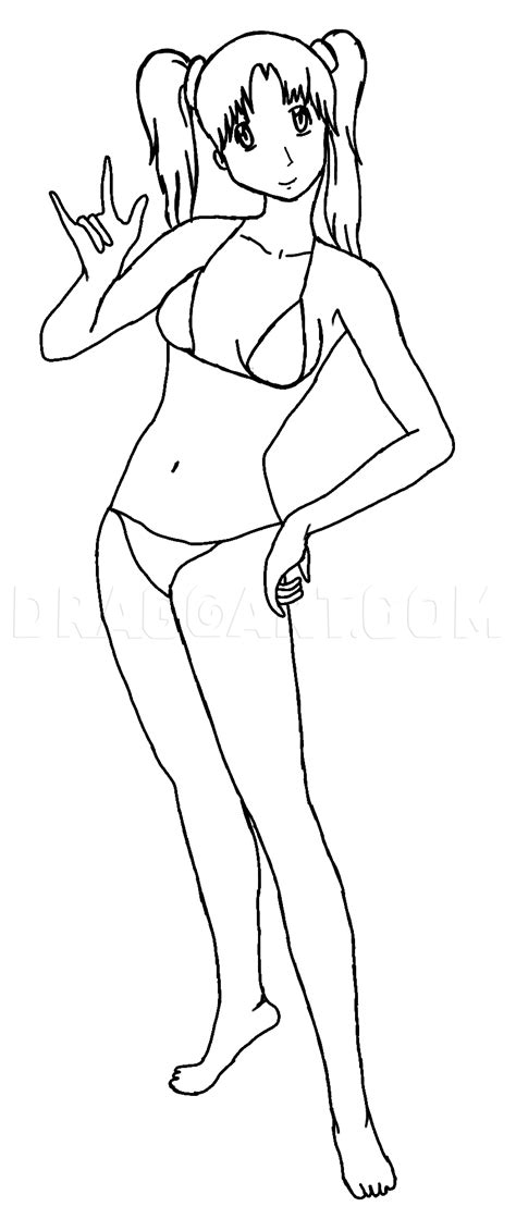 How To Draw An Anime Girl In A Bikini Coloring Page Trace Drawing My