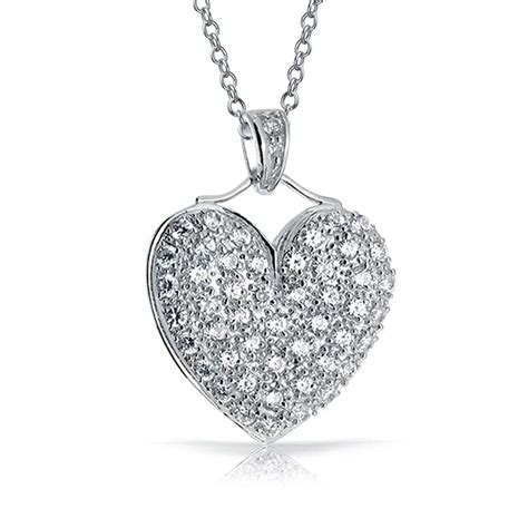 bling jewelry large pave cubic zirconia cz puff heart shape pendant necklace for women teen