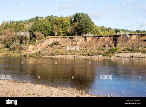 The Eroded North River Bank Of The River Tyne To The West Of Hexham In