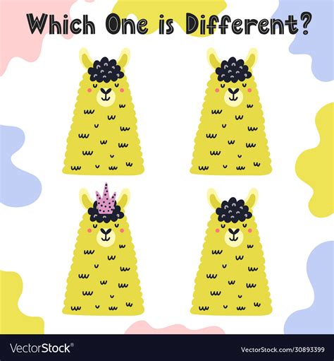 Which One Is Different Activity Sheet With Cute Vector Image